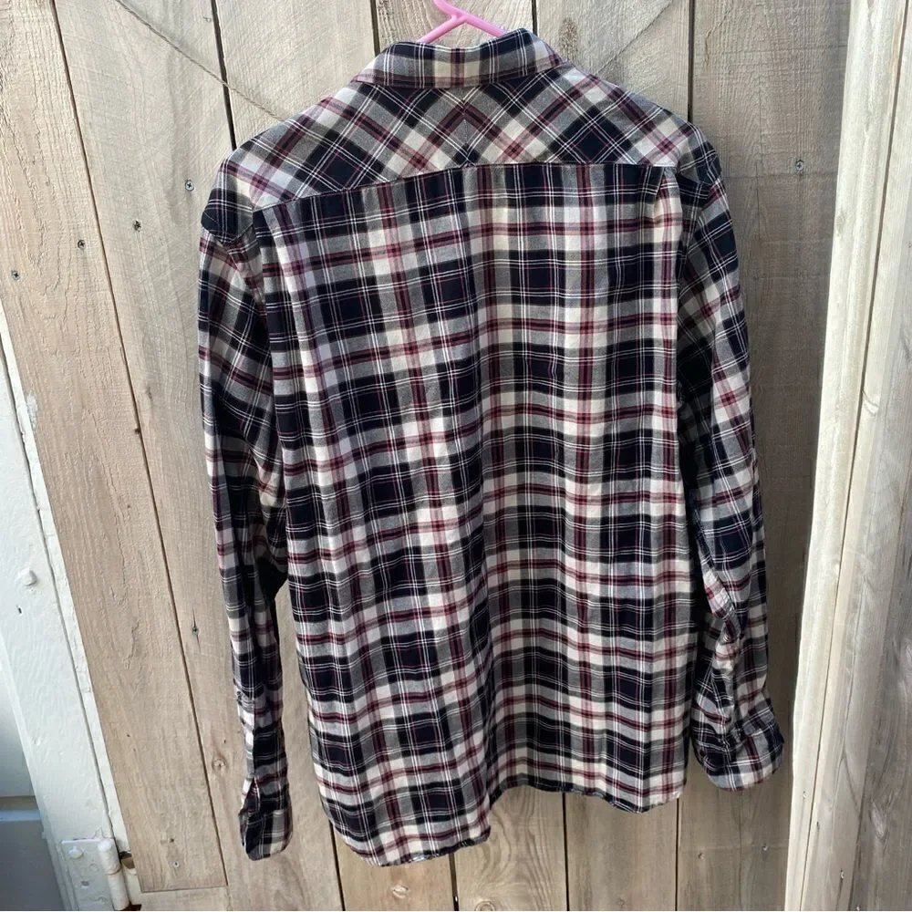 Jachs Men's Flannel Shirt Button Down Plaid Gray Burgundy White Size large